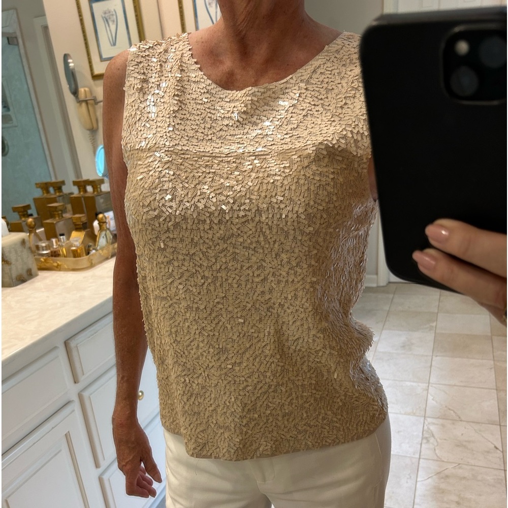 J. Crew rectangle sequin tank top, NWOT, cream and pale tan, pull over, Size Med - Picture 3 of 16